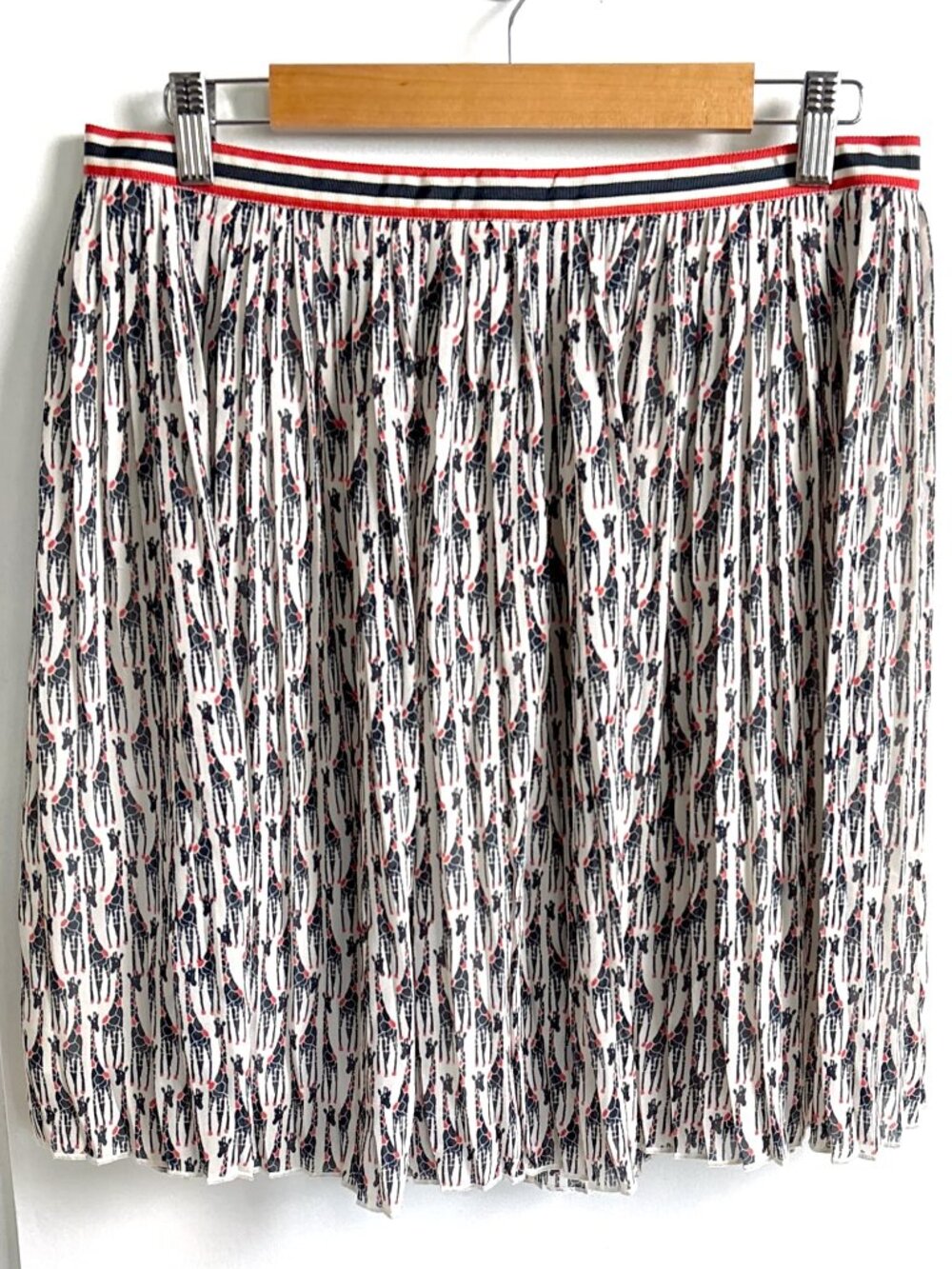 Womens GH Bass Giraffe Print Pleated Skirt Size 8 Red Ecru Black
